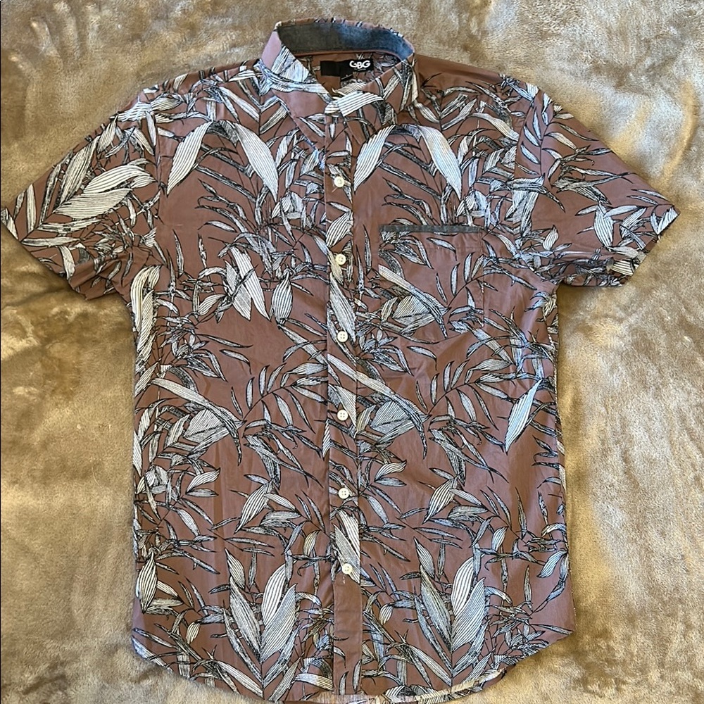 GBG Los Angeles Brown and White Casual Button Down Shirt